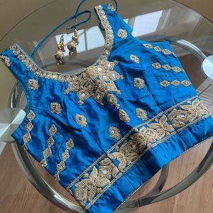 Blue mirror work lengha, only worn once